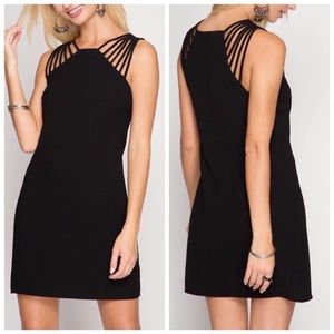 Dress The Population STRAPPY SHOULDER SHEATH Black Mini DRESS Size XS.